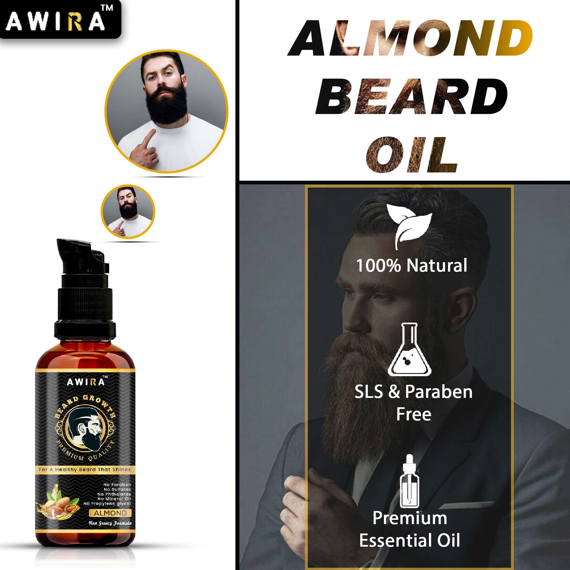 Awira 100% Natural Almond Beard Growth Oil - (Almond) Hair Oil